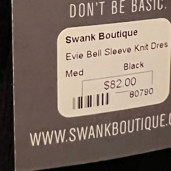 Evie Bell sleeve black knit dress by Swank. SzM - Picture 8 of 8